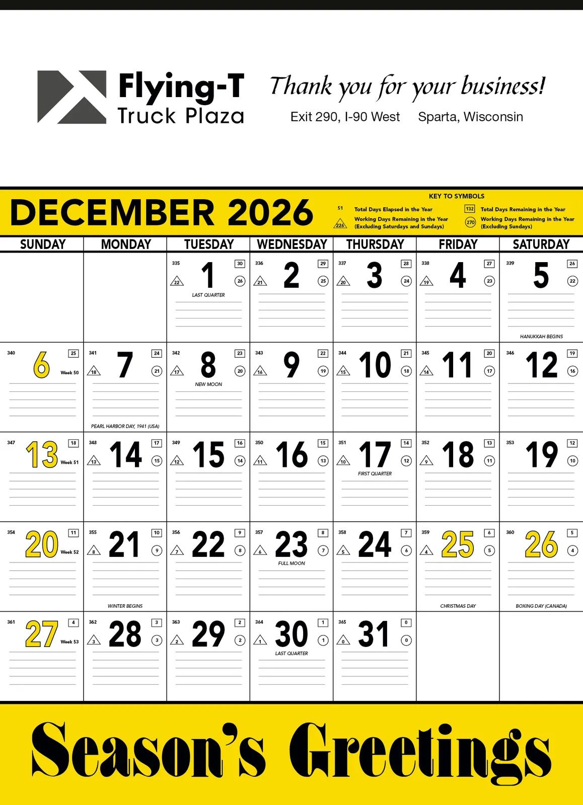 Yellow Black Contractor Memo Calendar Work Days - 25 x 18 in - product view 4