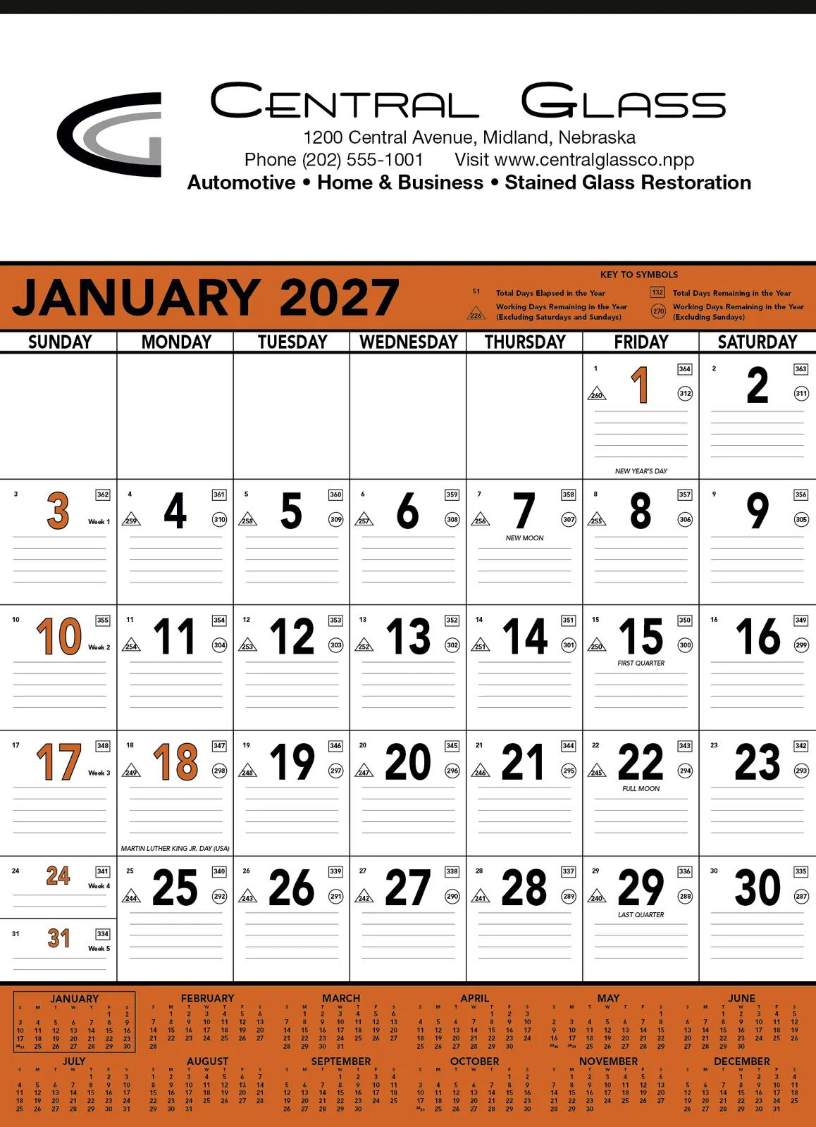 Orange Black Contractor Memo Calendar Construction - 25 x 18 in - product view 2