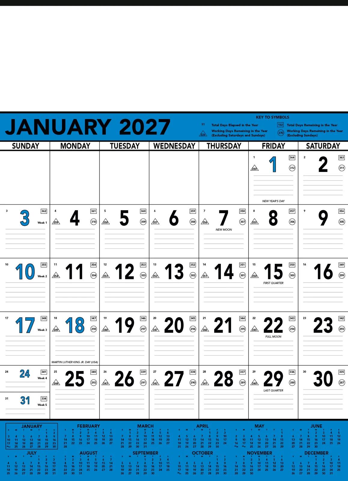 Blue Black Contractor Memo Calendar Process Blue - 25 x 18 in - product view 3