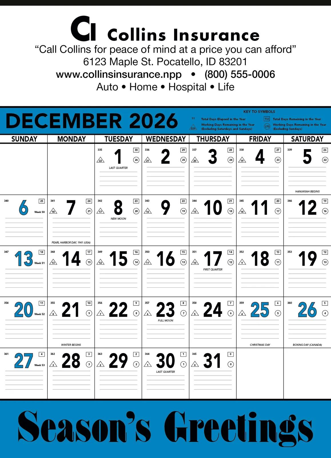 Blue Black Contractor Memo Calendar Process Blue - 25 x 18 in - product view 4