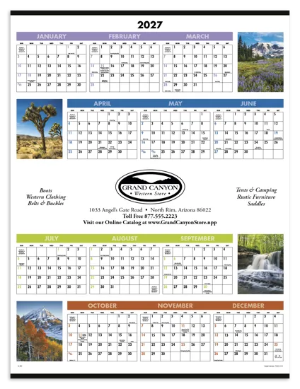 Scenic Wall Calendar Quarterly Format Four Photos - 29 x 22 in