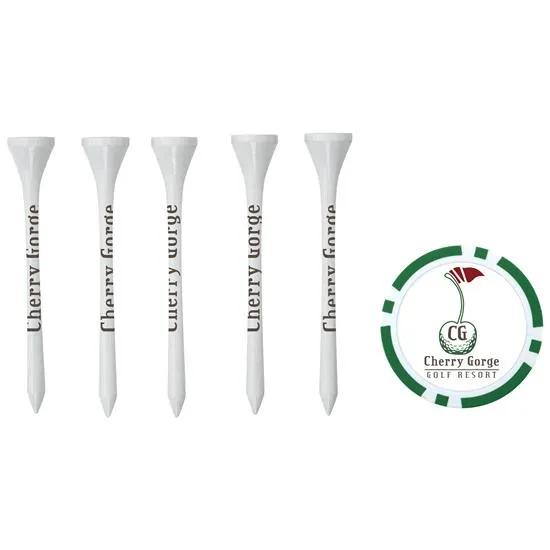 Golf Tee Pack with Ball Markers Wood Custom - 6 x 4 in