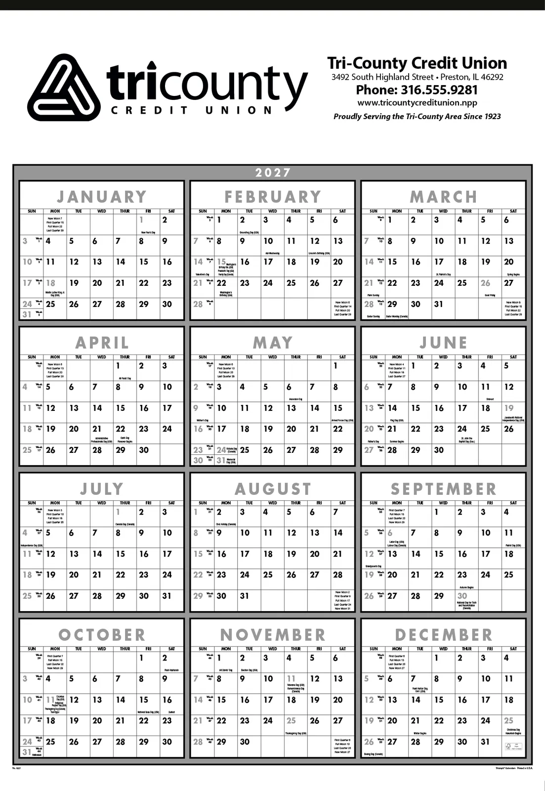 Black White Span-A-Year Wall Calendar FSC Paper - 29 x 20 in - product view 2