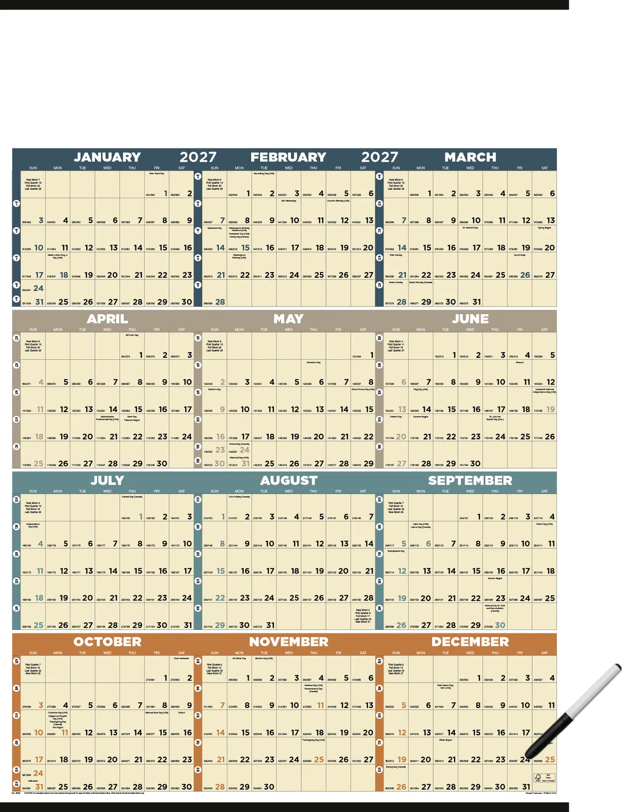 Time Management Laminated Calendar with Marker - 38 x 27 in - product view 3