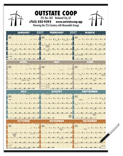Time Management Laminated Calendar with Marker - 38 x 27 in