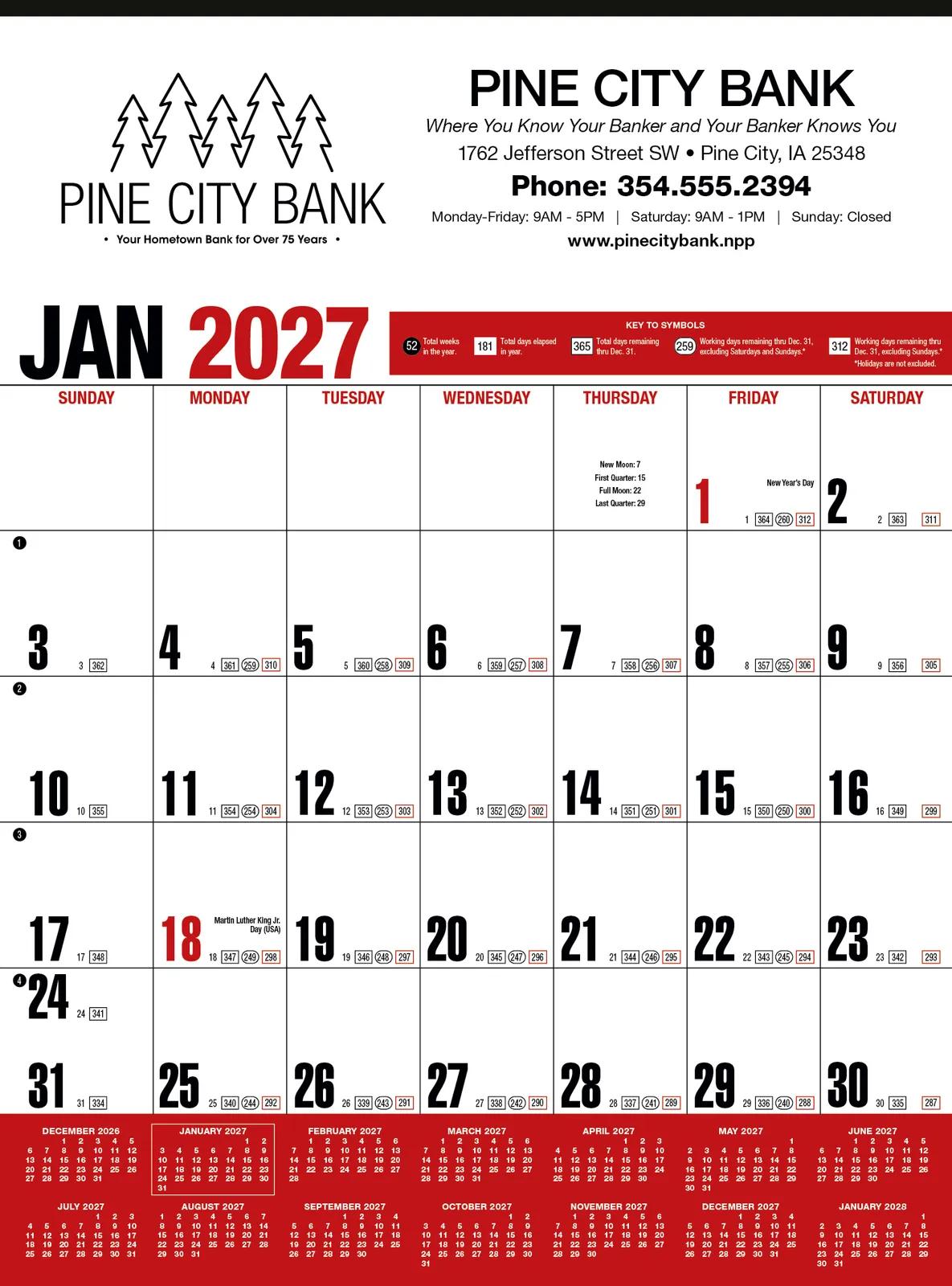 Yearly Record Wall Calendar Red Grid FSC Paper - 24.25 x 18 in - product view 2