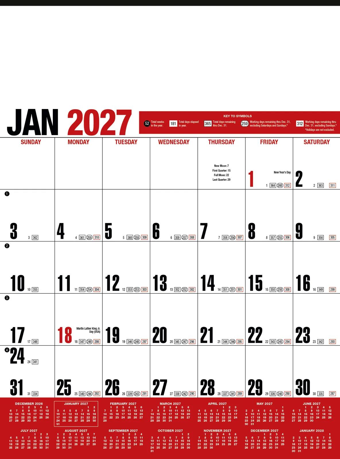 Yearly Record Wall Calendar Red Grid FSC Paper - 24.25 x 18 in - product view 3
