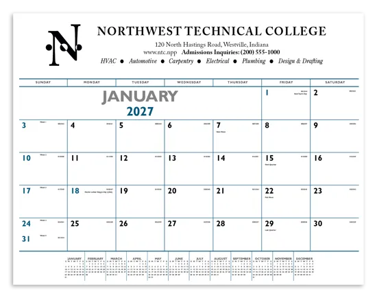 Blue Black Desk Pad Calendar Julian Dates FSC - 17 x 22 in