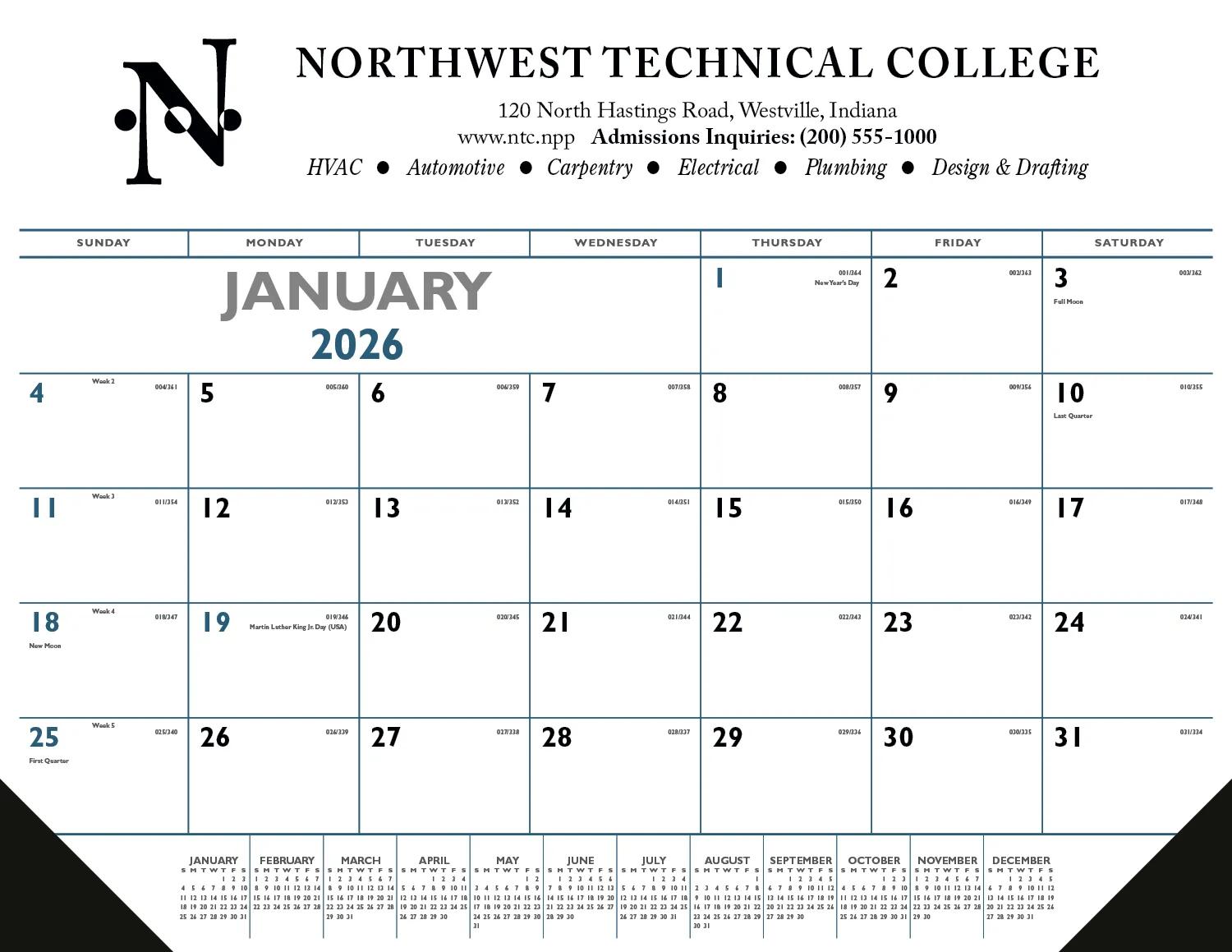 Blue Black Desk Pad Calendar Vinyl Corners - 17 x 22 in - product view 2