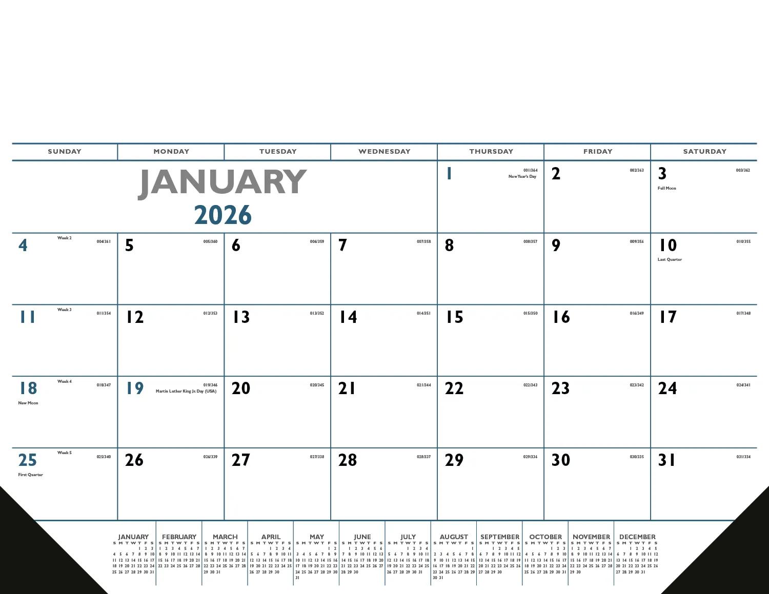 Blue Black Desk Pad Calendar Vinyl Corners - 17 x 22 in - product view 3