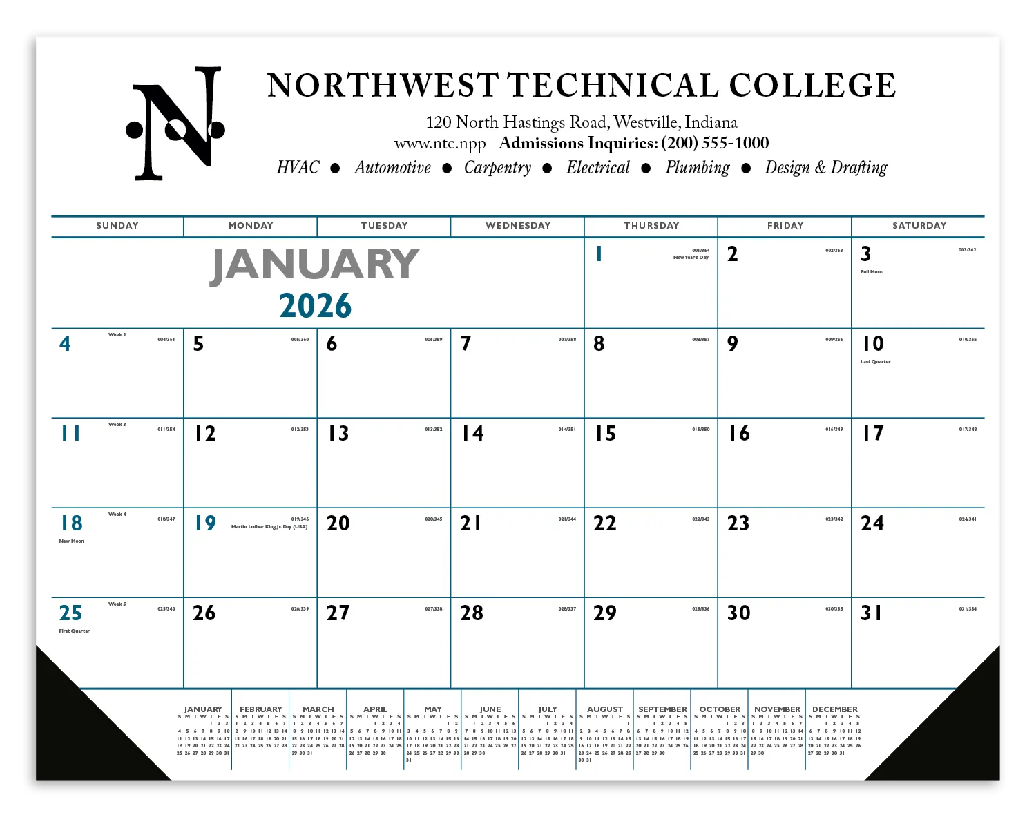 Blue Black Desk Pad Calendar Vinyl Corners - 17 x 22 in - product view 4