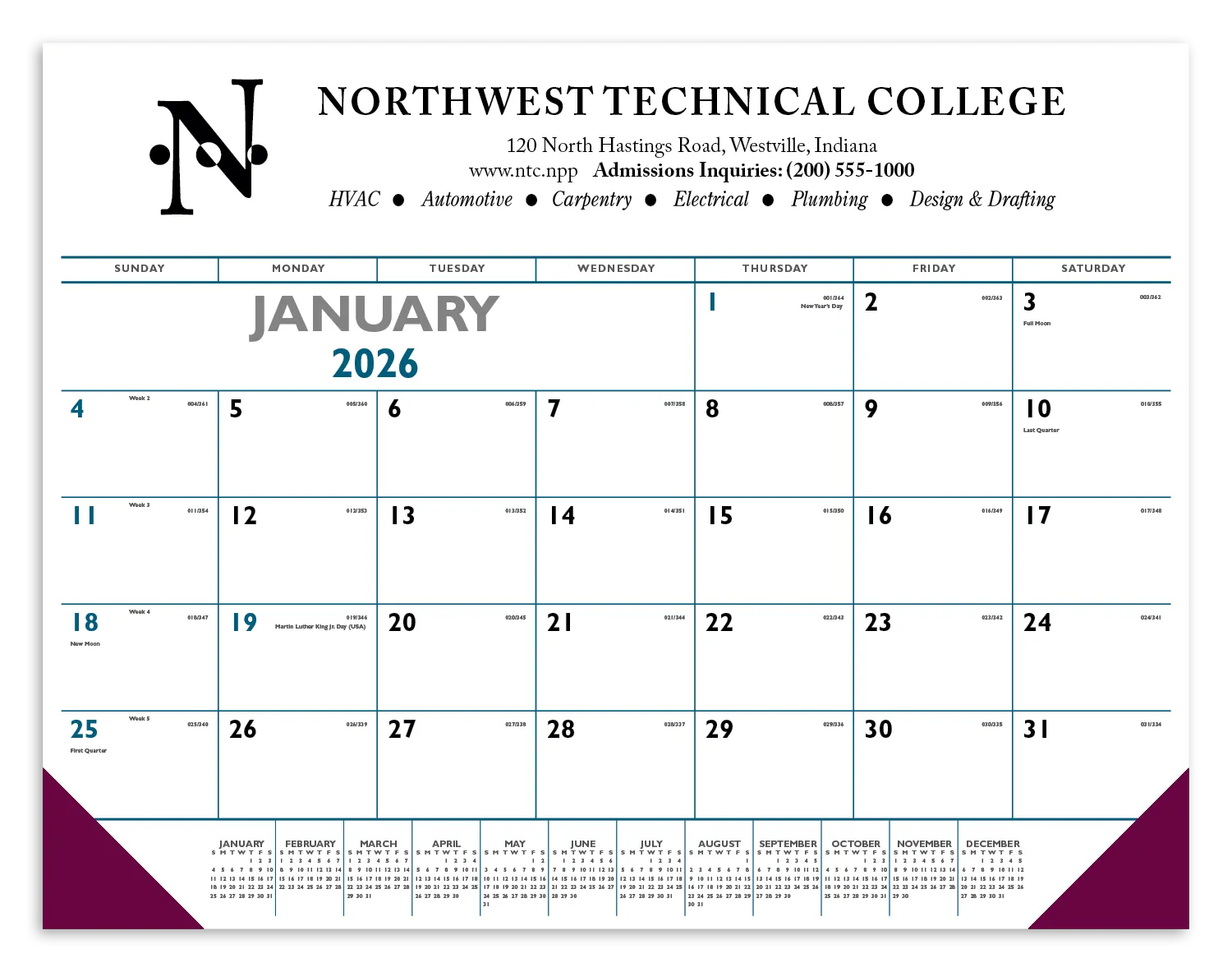 Blue Black Desk Pad Calendar Vinyl Corners - 17 x 22 in - product view 5