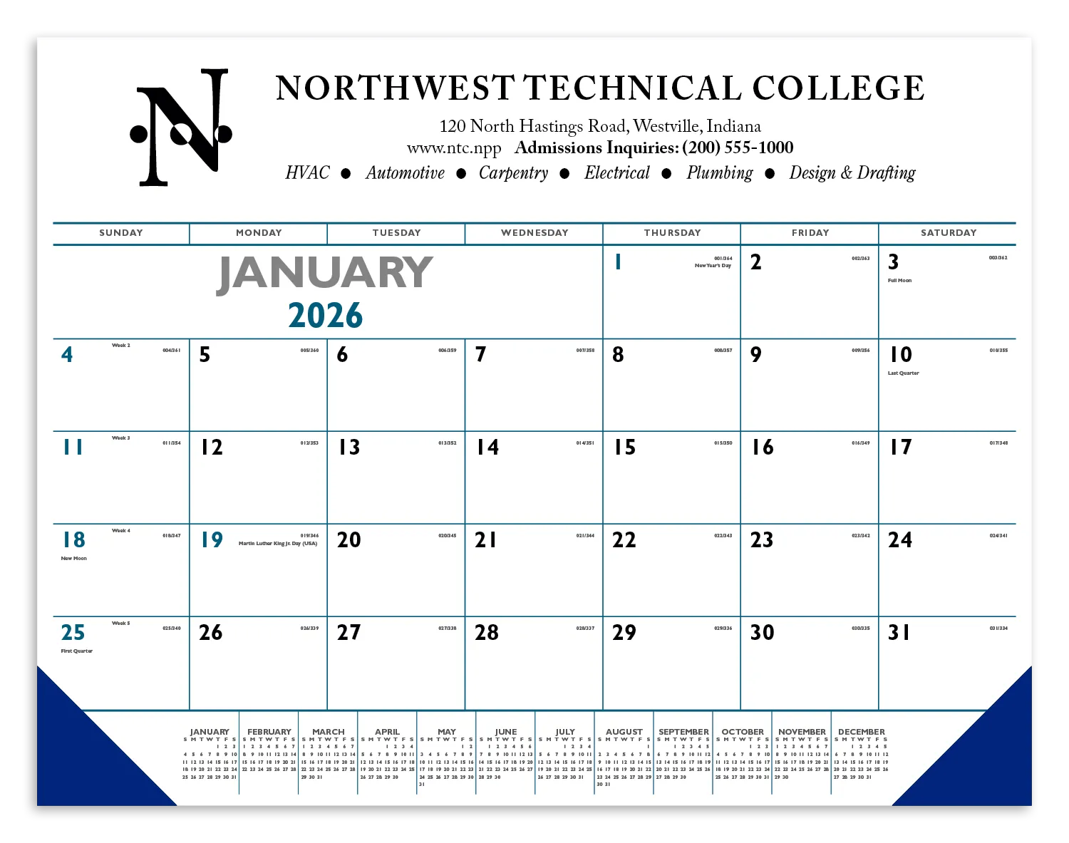 Blue Black Desk Pad Calendar Vinyl Corners - 17 x 22 in - product view 9