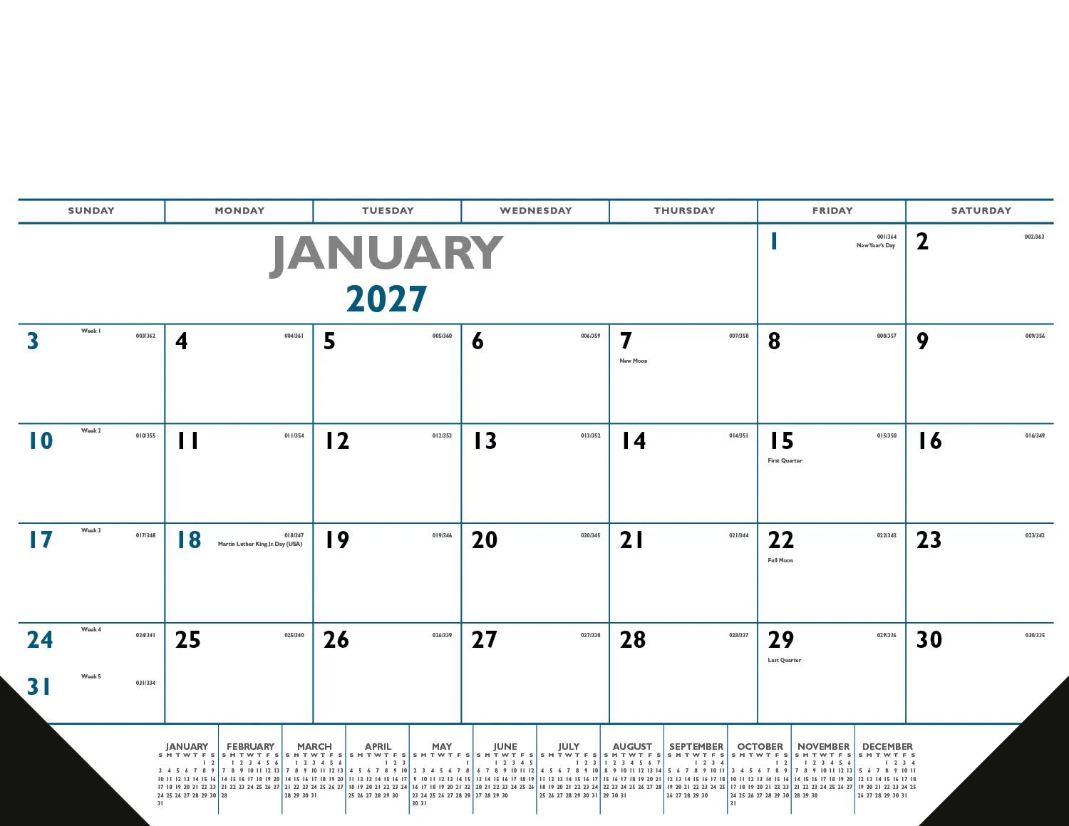 Blue Black Desk Pad Calendar Vinyl Corners - 17 x 22 in - product view 11