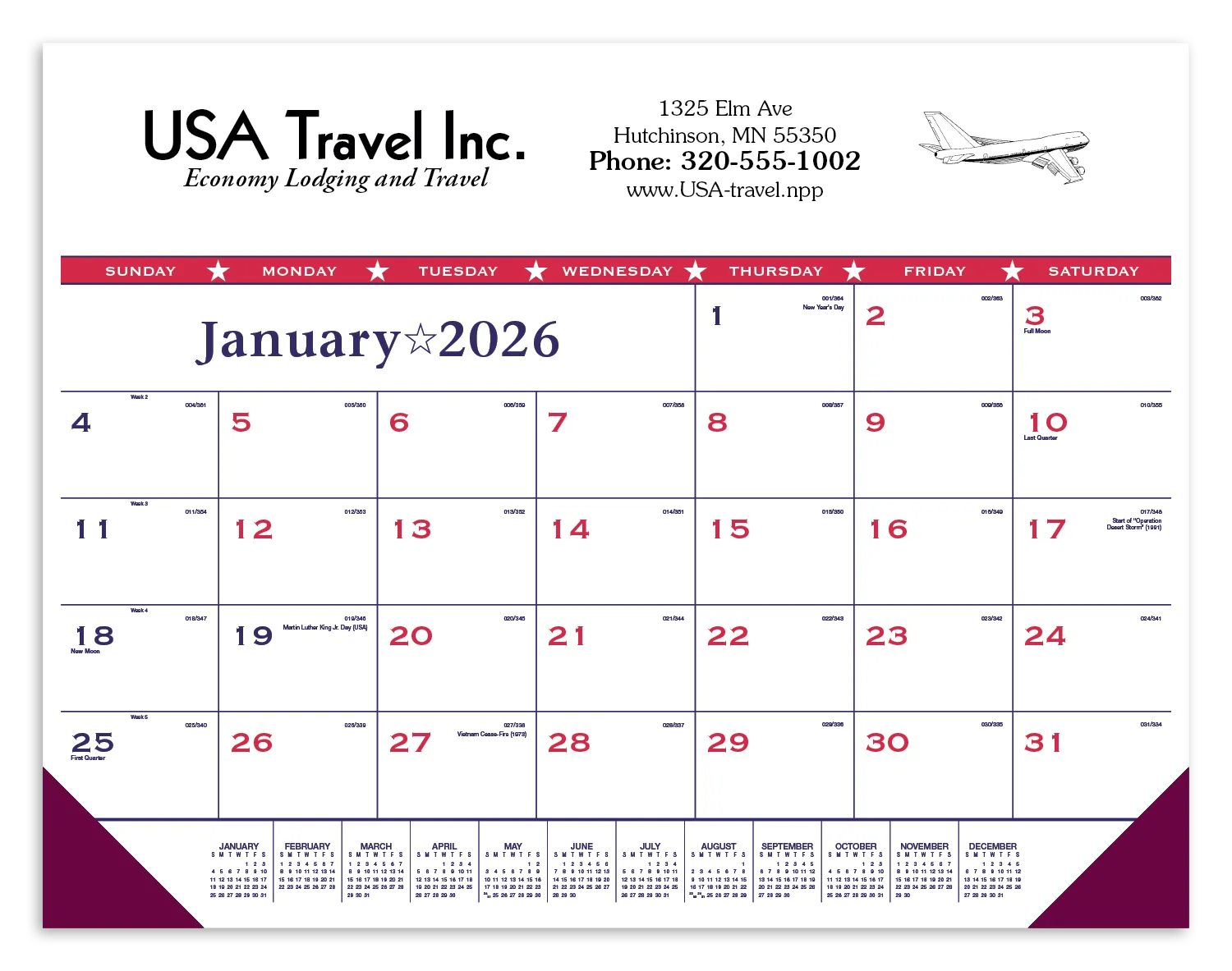 Patriotic Flag Desk Pad Calendar Vinyl Corners - 17 x 22 in - product view 4