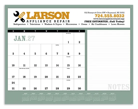 Notes Desk Pad Calendar SFI Paper - 17 x 22 in